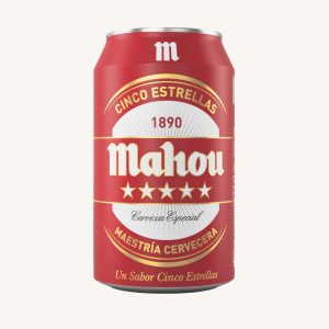 Mahou Cinco Estrellas, Pale lager beer (cerveza), from Madrid, can 33cl