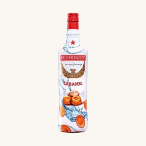 Rushkinoff Caramel vodka base liquor (licor vodka caramelo), from Mallorca, bottle 1 liter